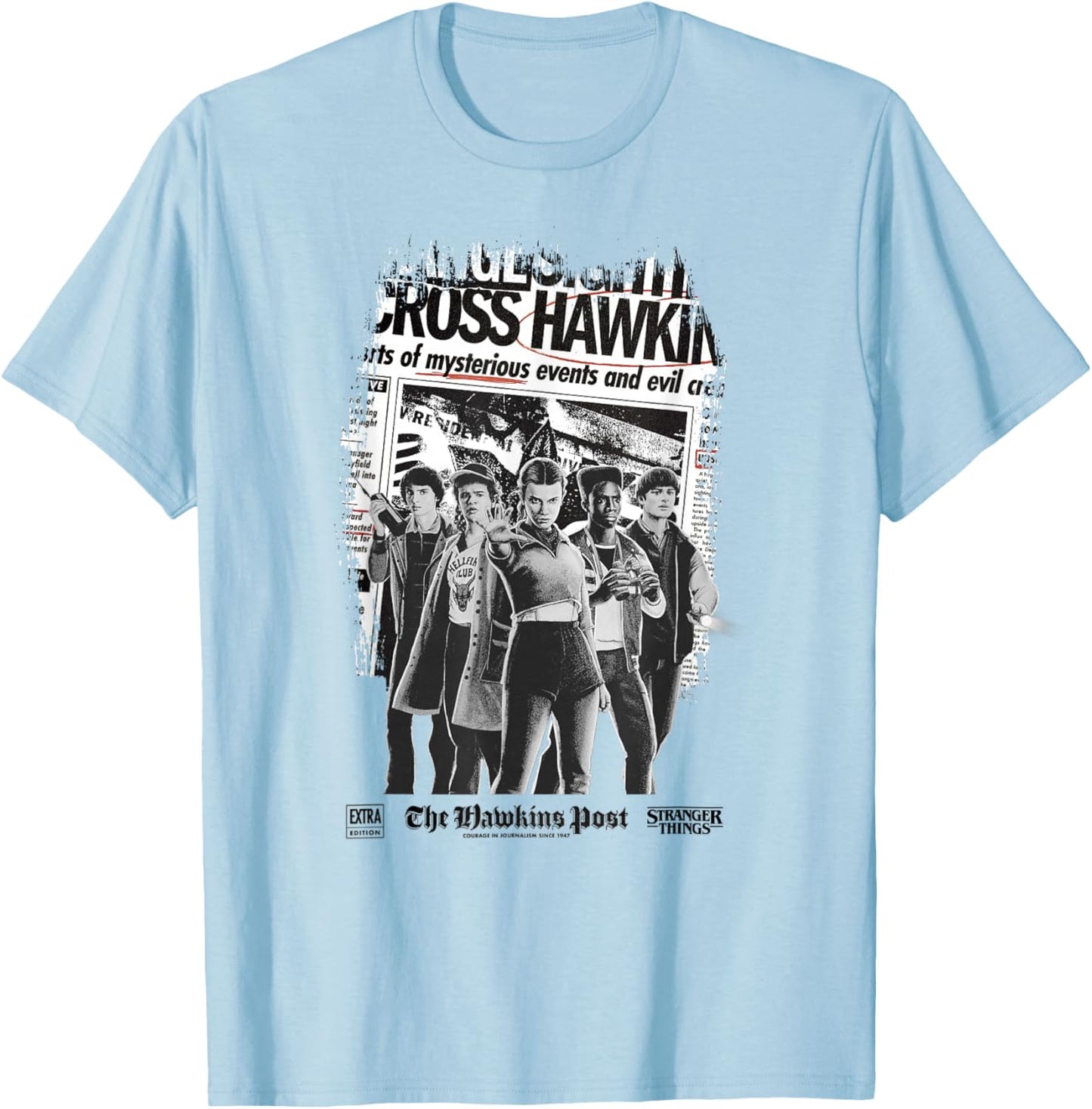 Stranger Things Eleven Mike Dustin Lucas Hawkins Post T-Shirt - T-Shirt | Light Blue