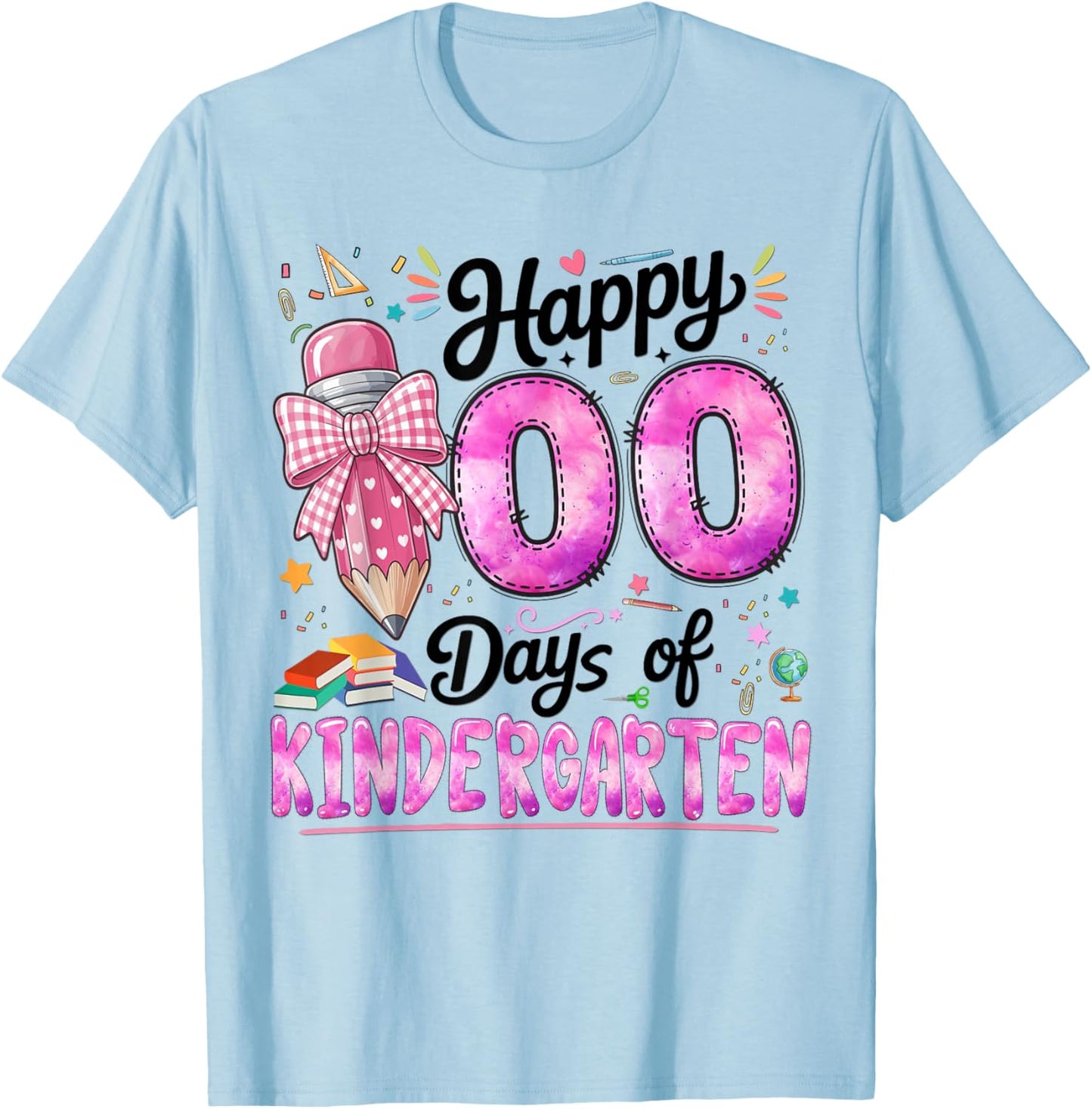 Happy 100 Days of School Teacher Kindergarten Girls Kids T-Shirt - T-Shirt | Light Blue