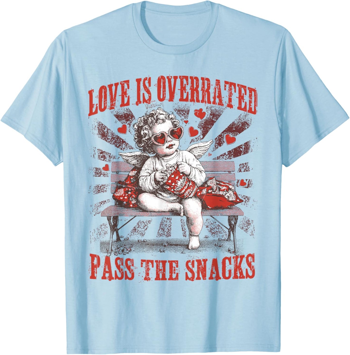 Cupid Love is Overrated Pass The Snacks Happy Valentines Day T-Shirt - T-Shirt | Light Blue