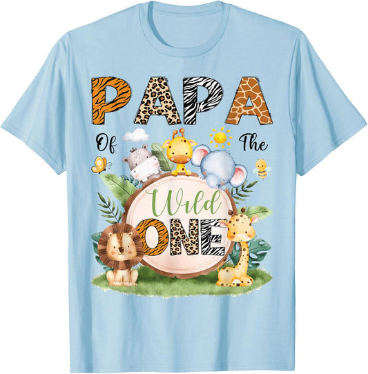 Papa of The Wild One First Birthday Boy Jungle Safari T-Shirt - T-Shirt | Light Blue