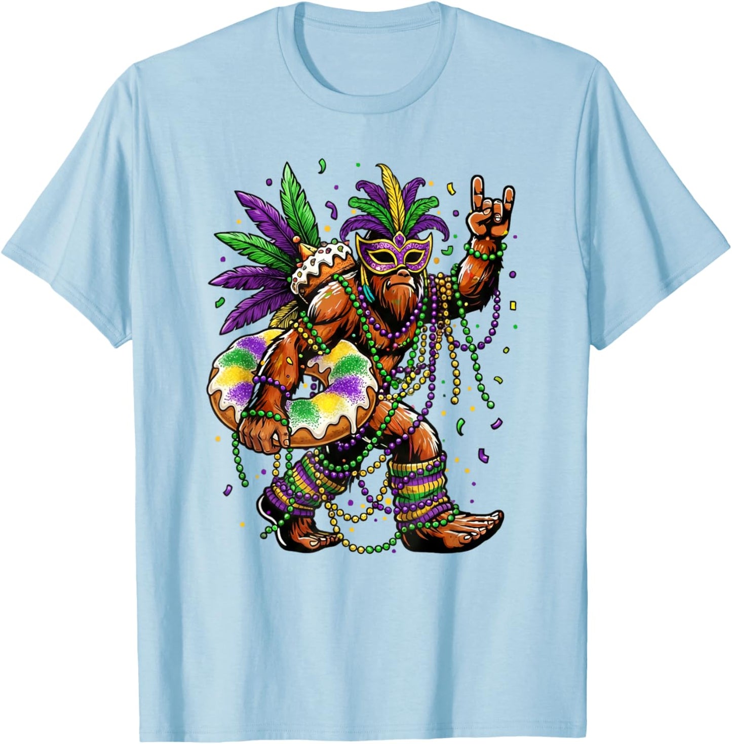 Funny Mardi Gras Bigfoot King Cake Sasquatch Fat Tuesday T-Shirt - T-Shirt | Light Blue