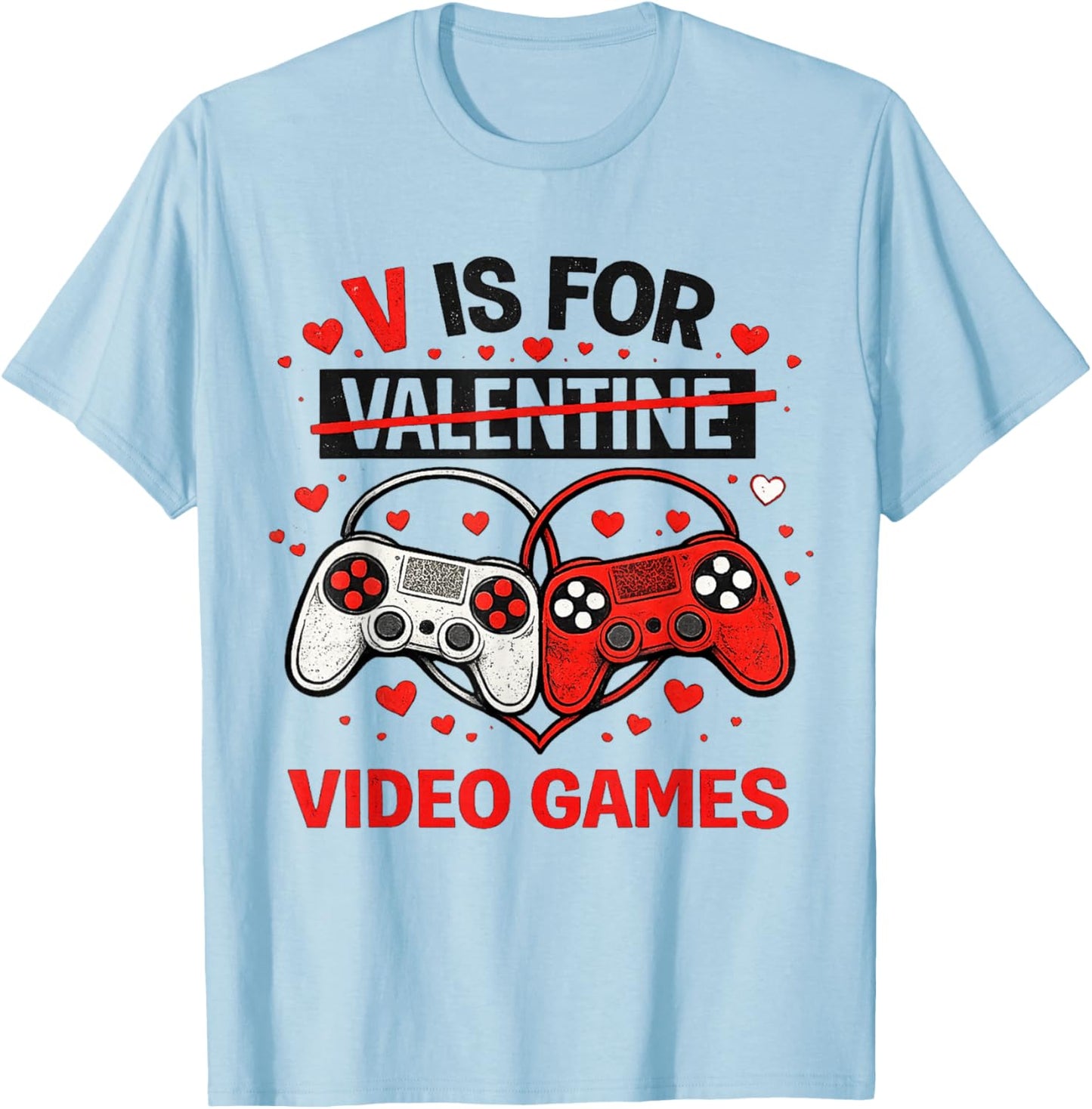 V is for Video Games Valentines Gamer Boy Men Kids T-Shirt - T-Shirt | Light Blue