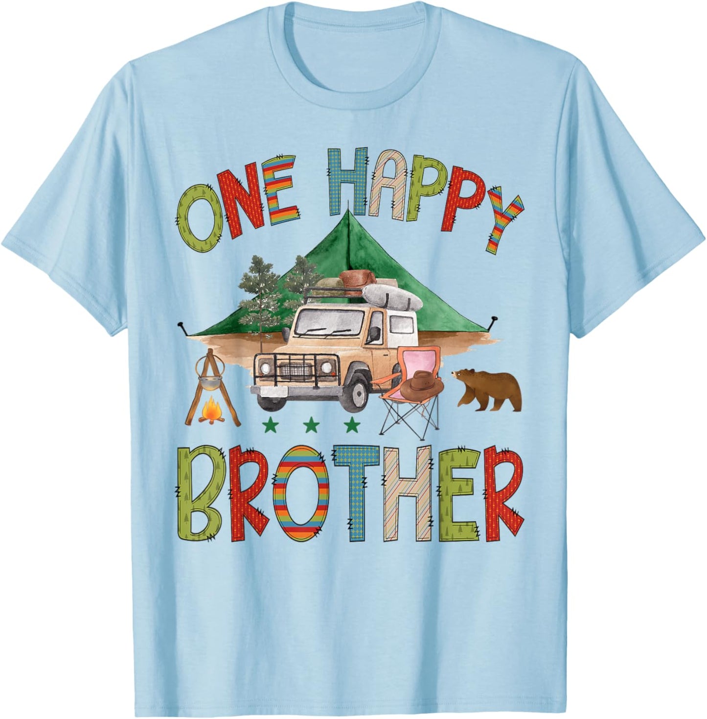 One Happy Brother Camper 1st Birthday Boy Camping Bear T-Shirt - T-Shirt | Light Blue