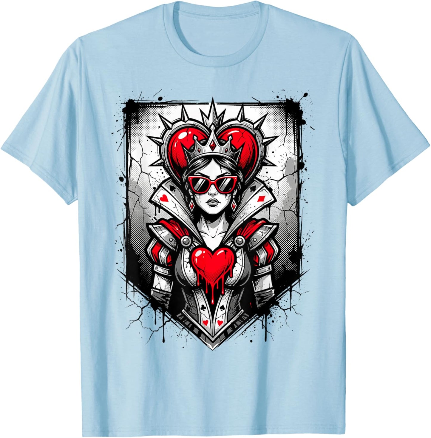 Red Queen of Hearts Rebel Crown Sunglasses Poker Card Women T-Shirt - T-Shirt | Light Blue