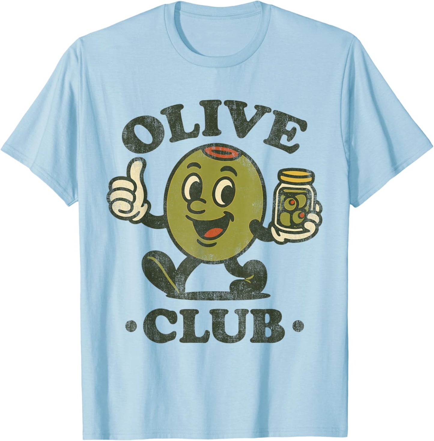 Vintage Olive Club Retro Martini Olive Mascot T-Shirt - T-Shirt | Light Blue