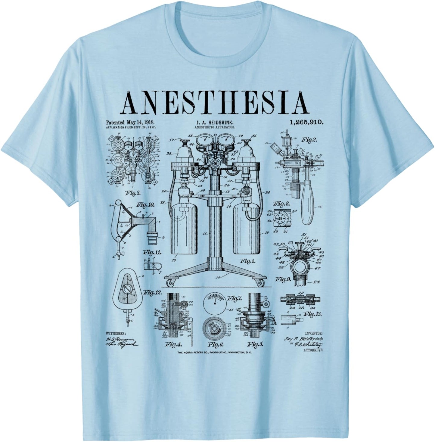 Nurse Doctor Anesthesia Medical Anesthetist Vintage Patent T-Shirt - T-Shirt | Light Blue