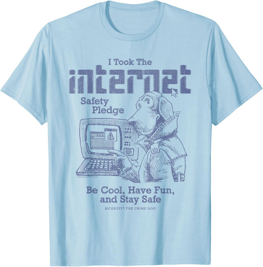 McGruff The Crime Dog Internet Safety PledgeY2K Retro PSA T-Shirt - T-Shirt | Light Blue