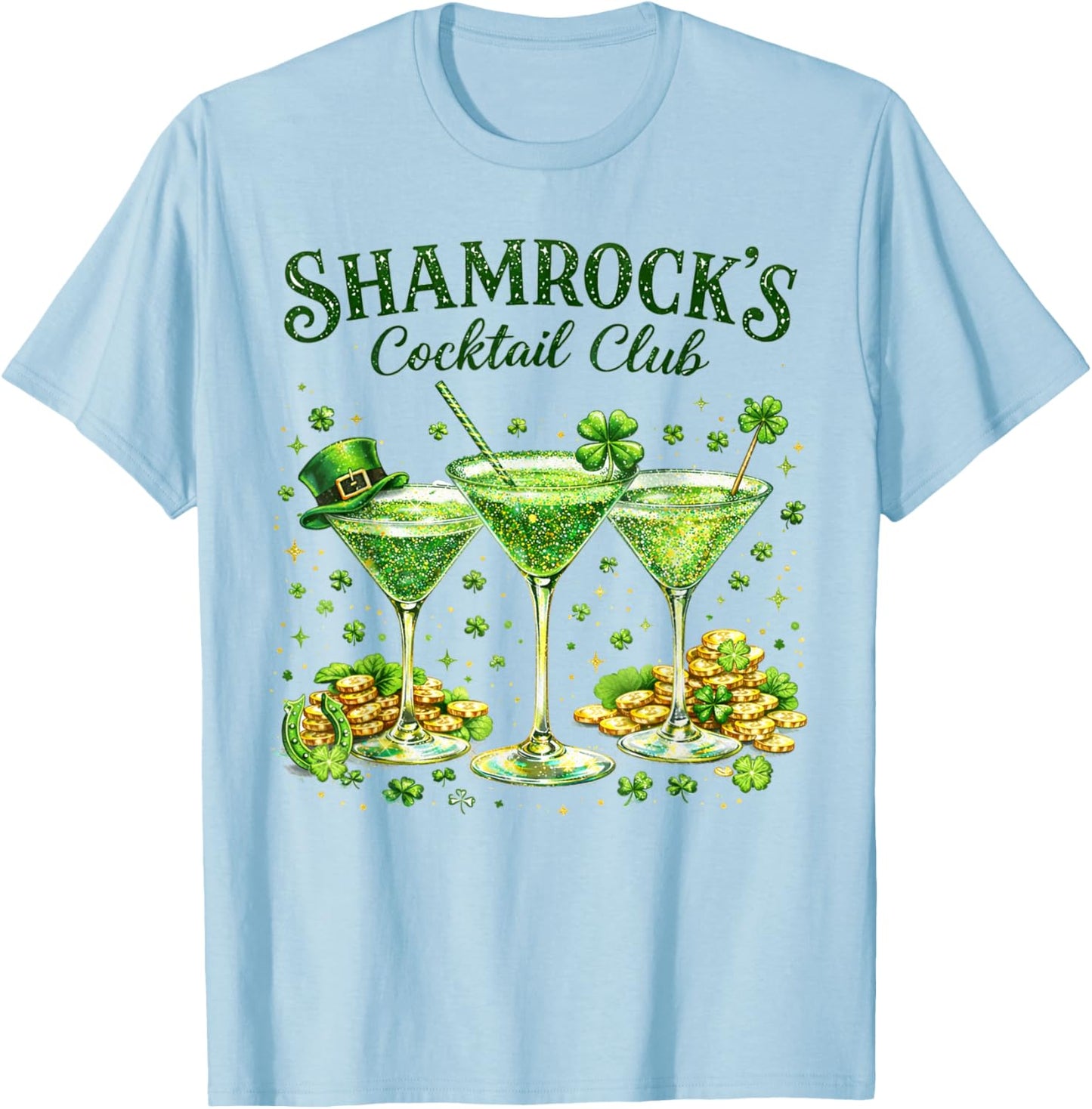St. Patrick's Day Drinking Martini Shamrock's Cocktail Club T-Shirt - T-Shirt | Light Blue