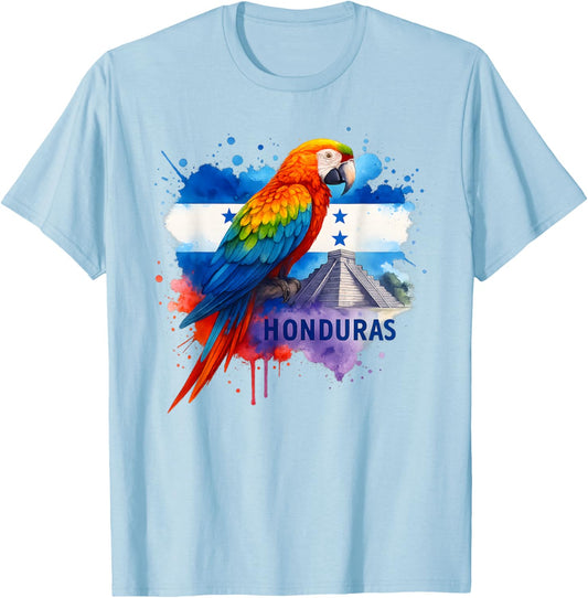 Honduran Flag Scarlet Macaw Copan Honduras Vacation Trip T-Shirt - T-Shirt | Light Blue