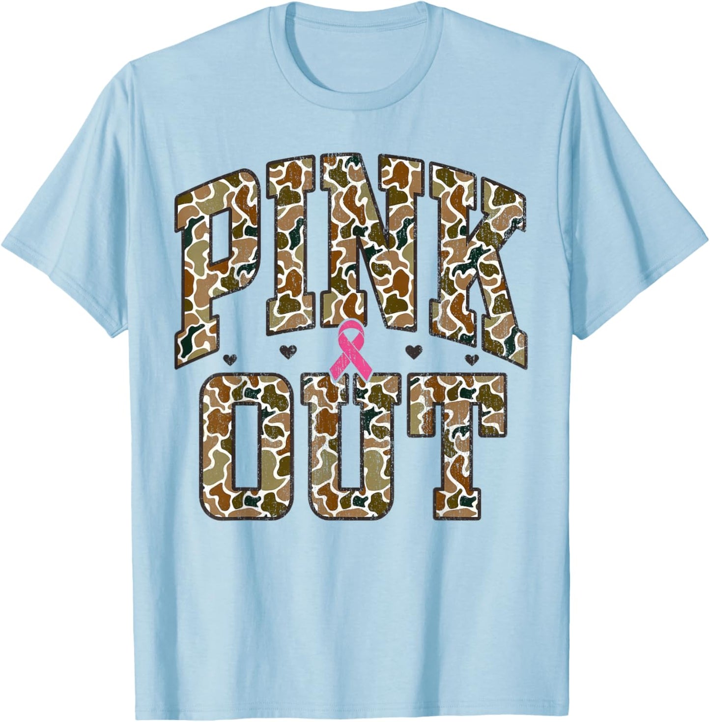 Old School Camouflage Pink Out Breast Cancer Awareness T-Shirt - T-Shirt | Light Blue