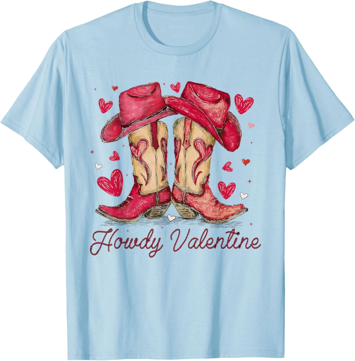 Howdy Valentine Cowboy Boots Coquette Bow Girl Women Kids T-Shirt - T-Shirt | Light Blue
