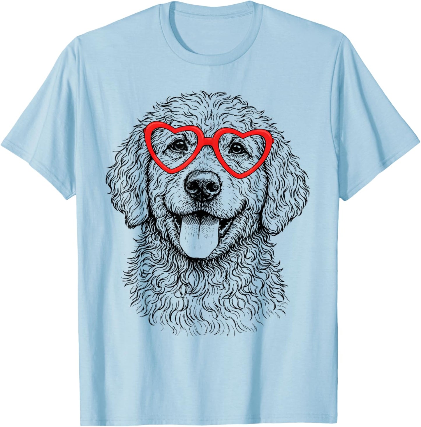 Funny Goldendoodle Face Heart Glasses Dog Valentine’s Day T-Shirt - T-Shirt | Light Blue