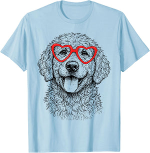 Funny Goldendoodle Face Heart Glasses Dog Valentine’s Day T-Shirt - T-Shirt | Light Blue