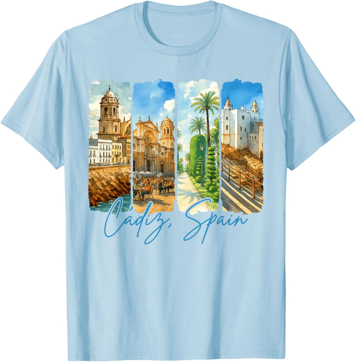 Cadiz Spain Traveling Trip Brushstroke Souvenir Vacation T-Shirt - T-Shirt | Light Blue