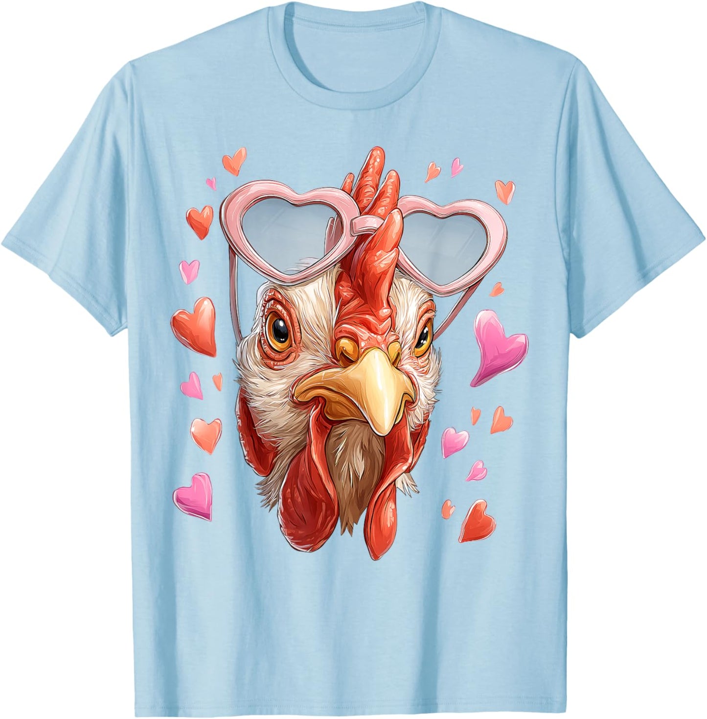 Chicken Farm Farmer Valentine's Day Heart Sunglasses T-Shirt - T-Shirt | Light Blue
