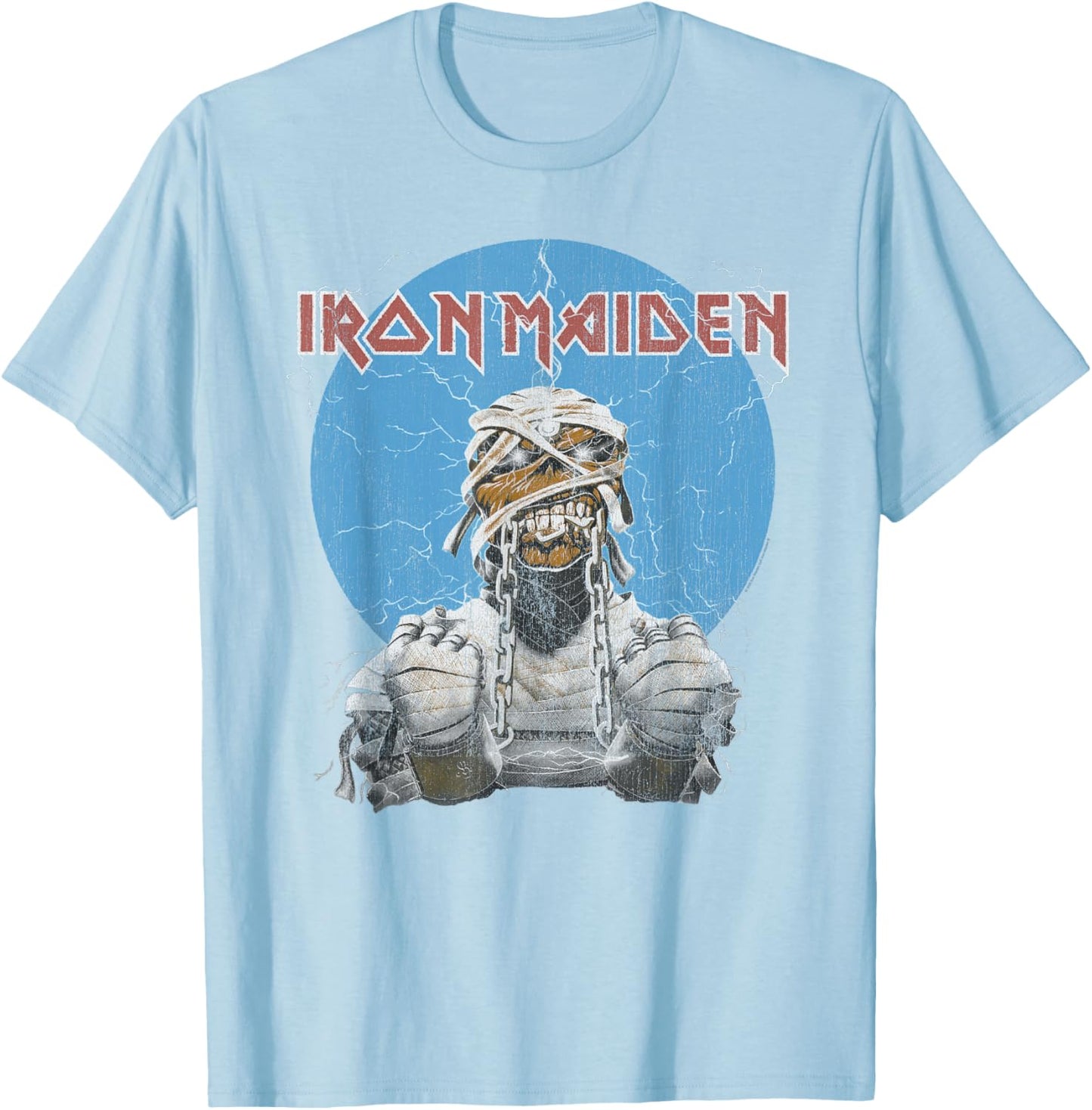 Iron Maiden Mummy Lightning Circle Grey T-Shirt - T-Shirt | Light Blue