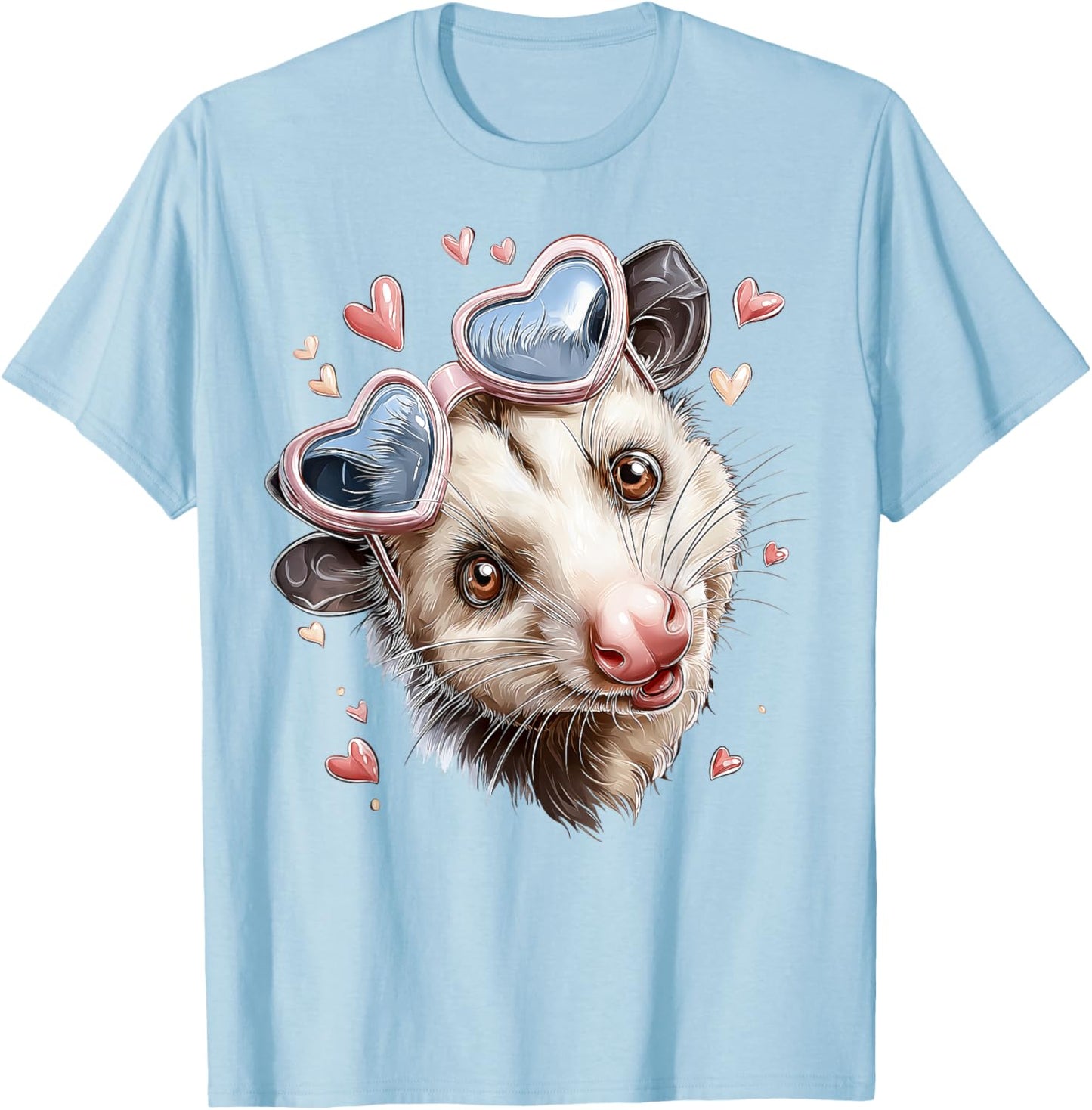 Opossum Possum Valentine's Day Heart Sunglasses T-Shirt - T-Shirt | Light Blue