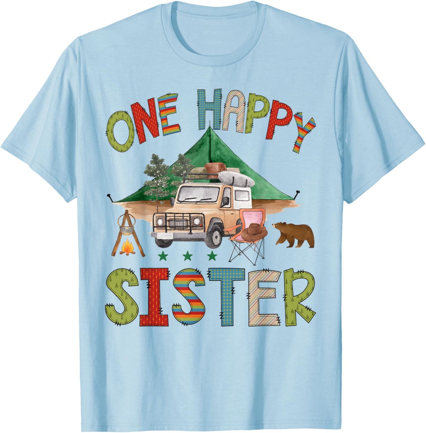 One Happy Sister Camper 1st Birthday Boy Camping Bear T-Shirt - T-Shirt | Light Blue