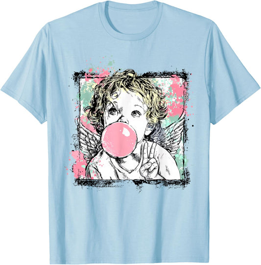 Vintage Cupid Blowing Bubble Gum Heart Sunglasses Valentines T-Shirt - T-Shirt | Light Blue