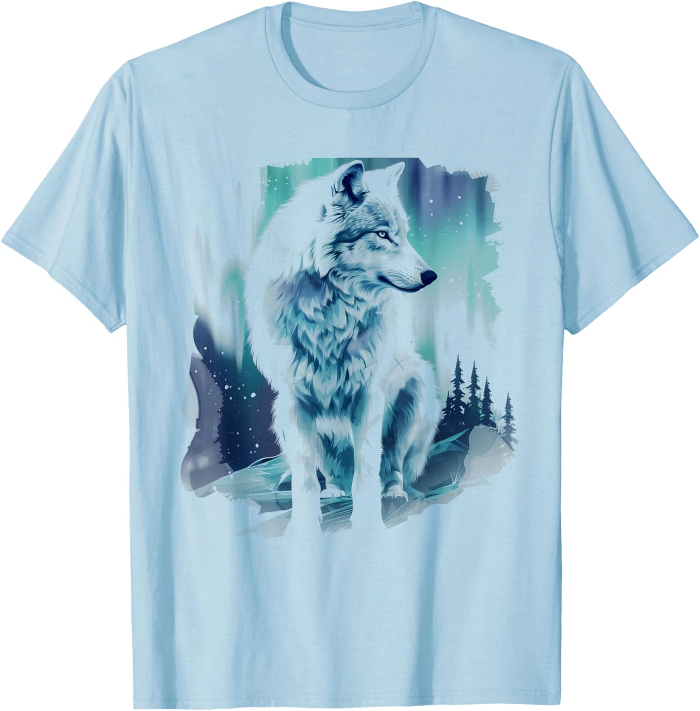 White Wolf Arctic Wolves Animal Lover Northern Lights T-Shirt - T-Shirt | Light Blue