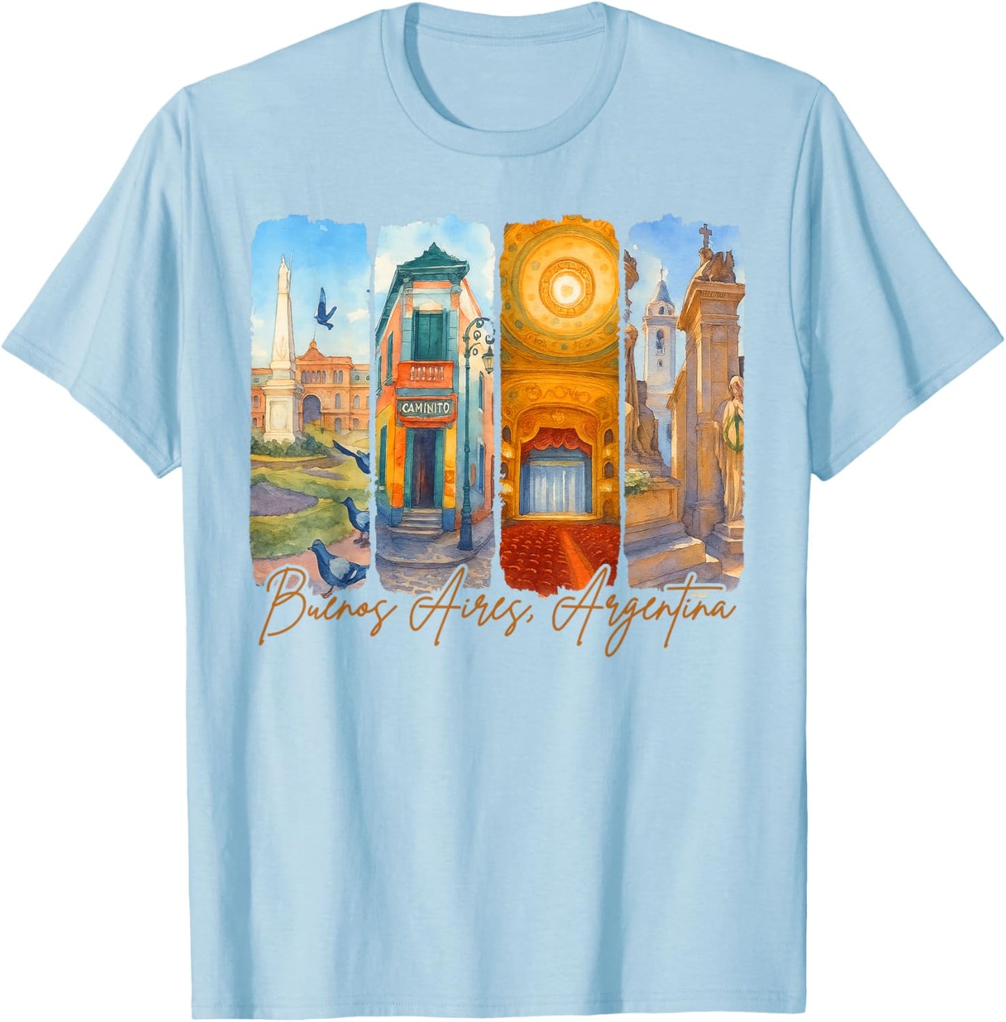 Buenos Aires Argentina Traveling Trip Brushstroke Souvenir T-Shirt - T-Shirt | Light Blue