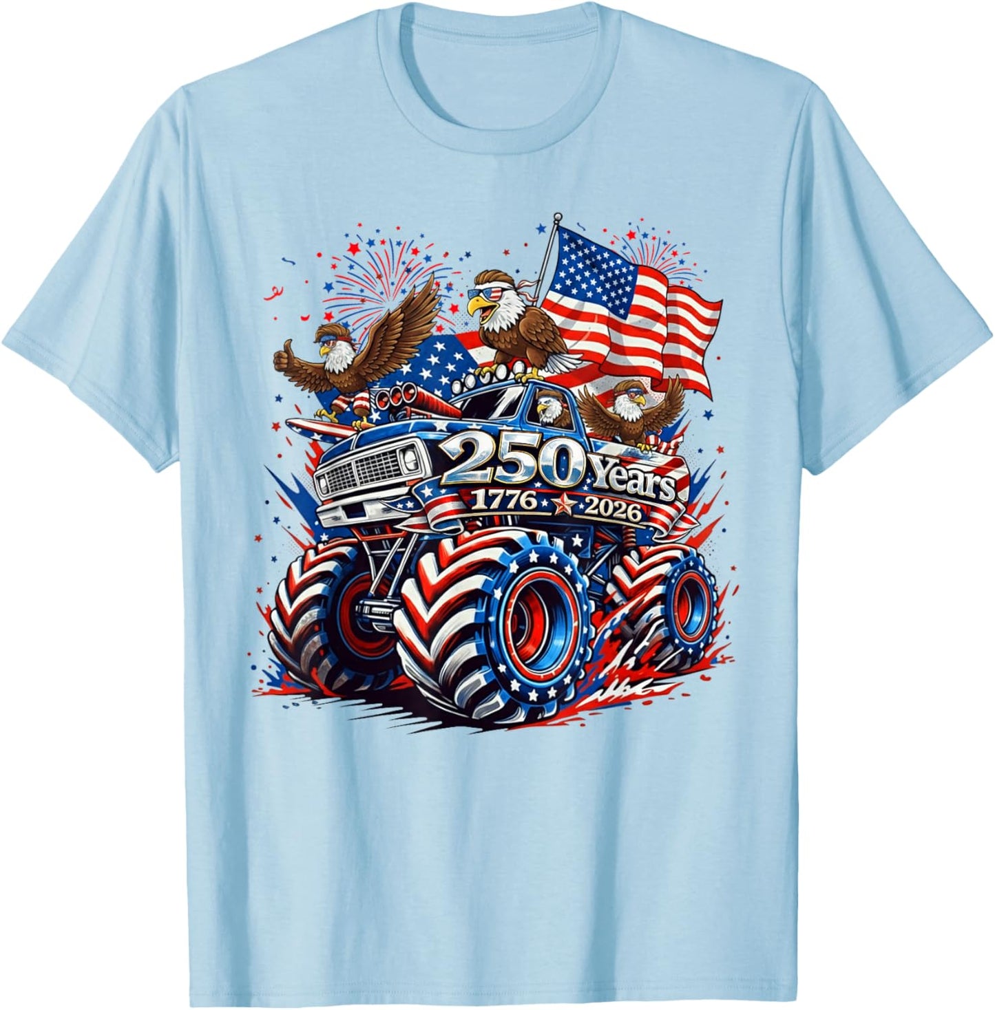 American Flag Bald Eagles Patriotic 250 Years 1776 2026 USA T-Shirt - T-Shirt | Light Blue