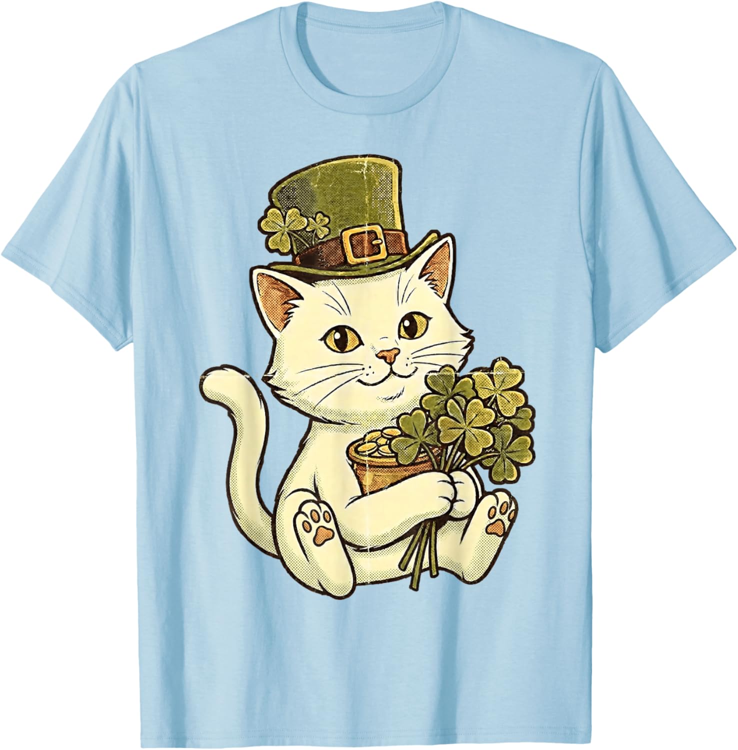 Cat St Patricks Day Leprechaun Kitten St Paddys Pattys Day T-Shirt - T-Shirt | Light Blue