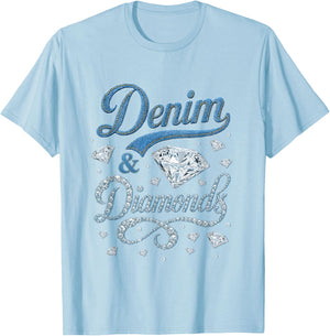 Denim and Diamonds Western Cowgirl Glam Style Men T-Shirt - T-Shirt | Light Blue