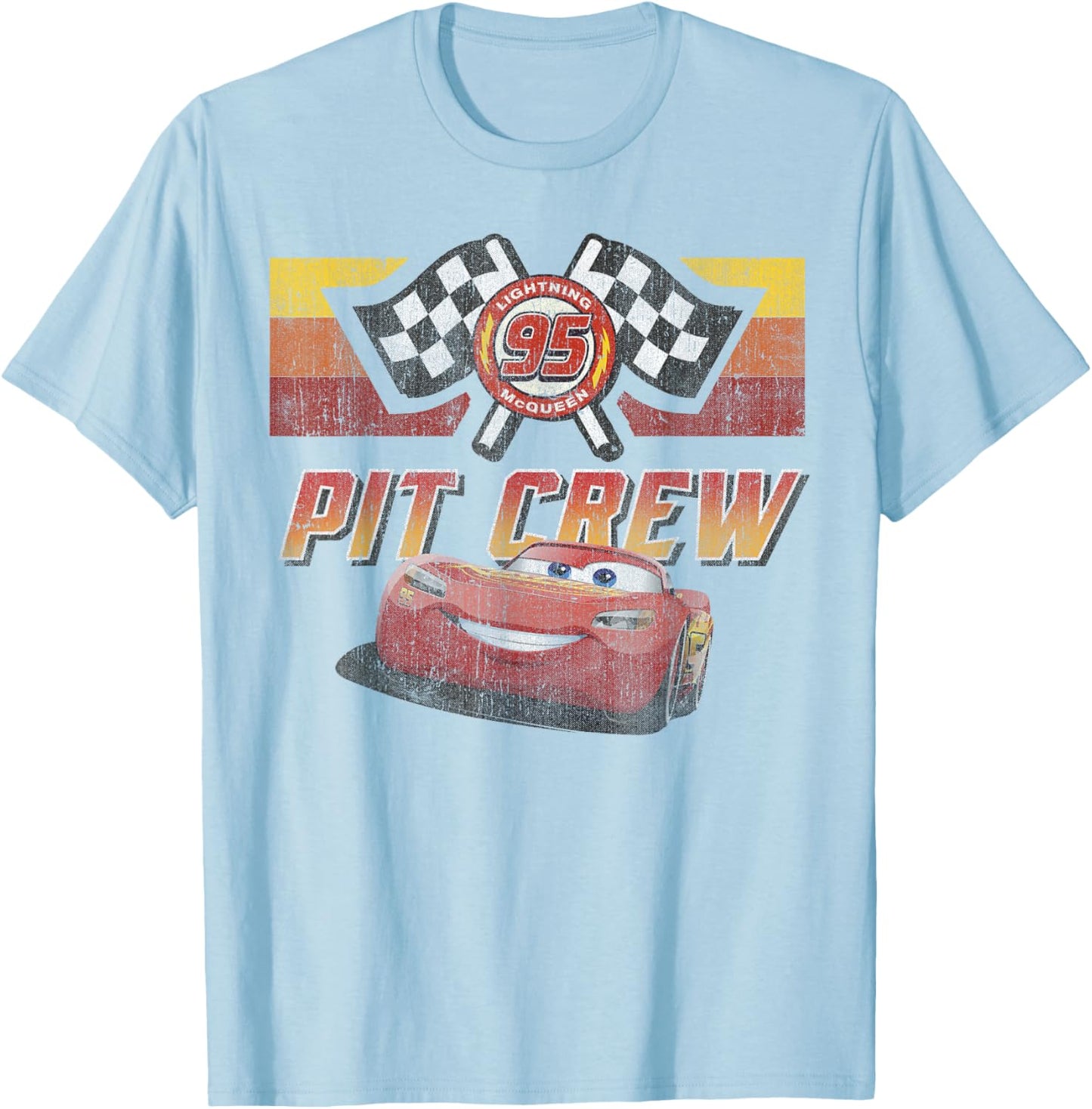 Disney Pixar Cars McQueen Pit Crew Red Distressed T-Shirt - T-Shirt | Light Blue
