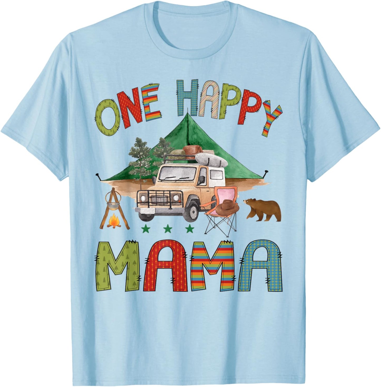 One Happy Mama Camper 1st Birthday Boy Camping Bear T-Shirt - T-Shirt | Light Blue