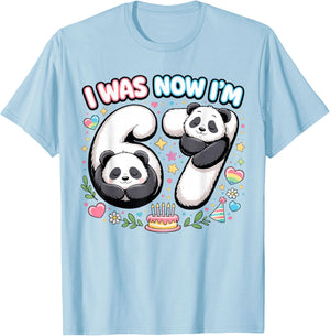 I was 6 Now I'm 7 Funny 6 7 Six Seven Meme Panda Birthday T-Shirt - T-Shirt | Light Blue
