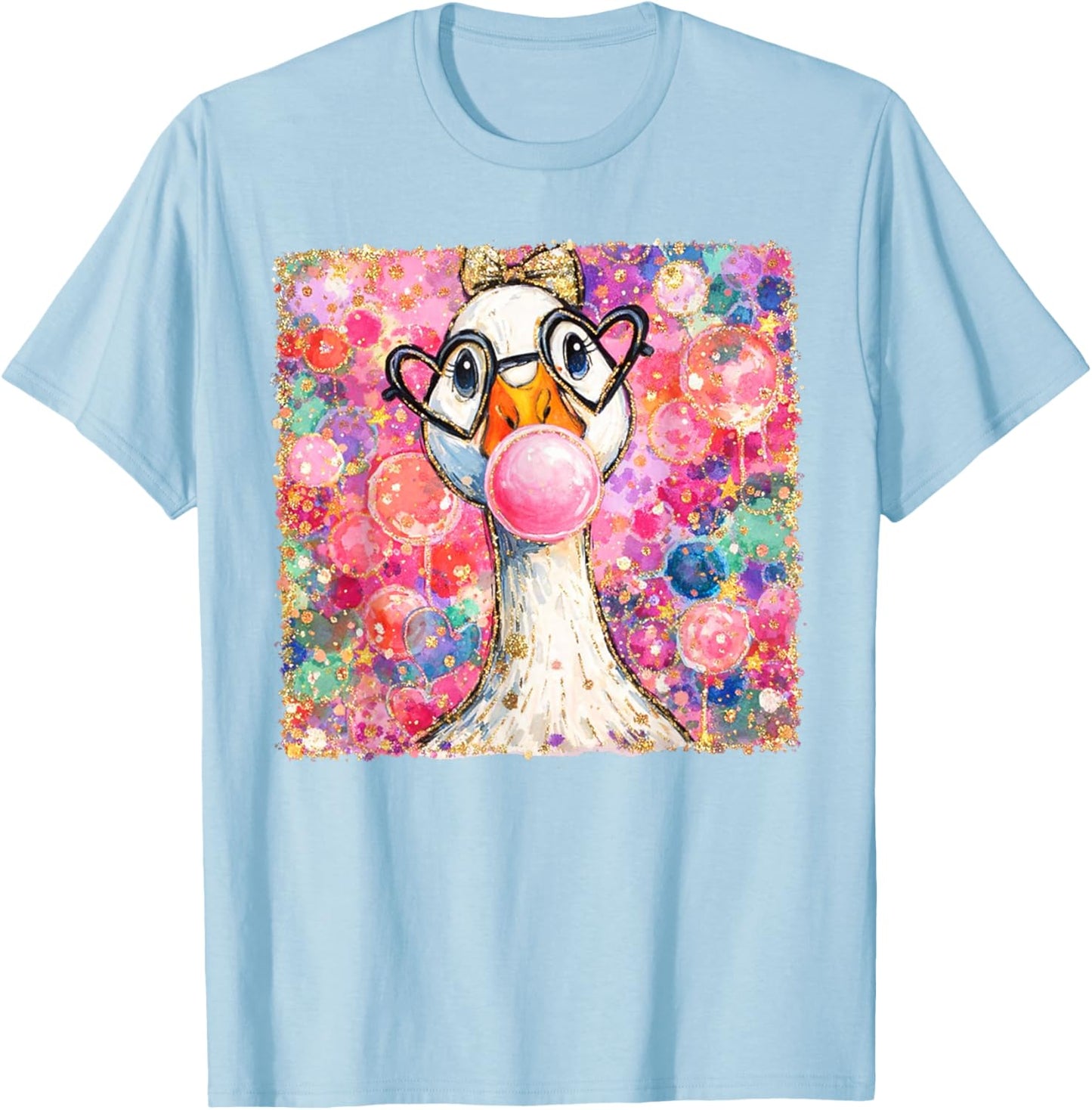 Valentines Silly Goose Blowing Bubble Gum XOXO Couple T-Shirt - T-Shirt | Light Blue