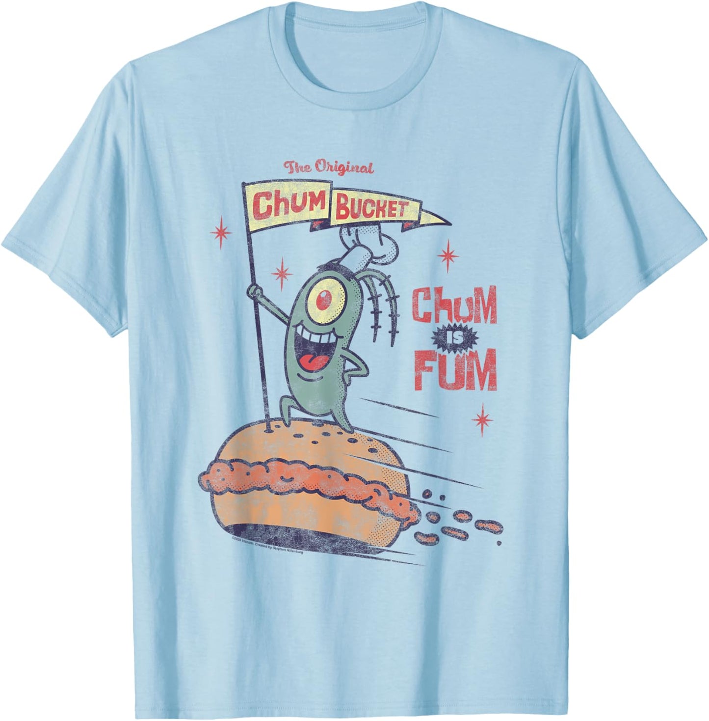 Spongebob Plankton Retro Chum Bucket Banner Cartoon T-Shirt - T-Shirt | Light Blue