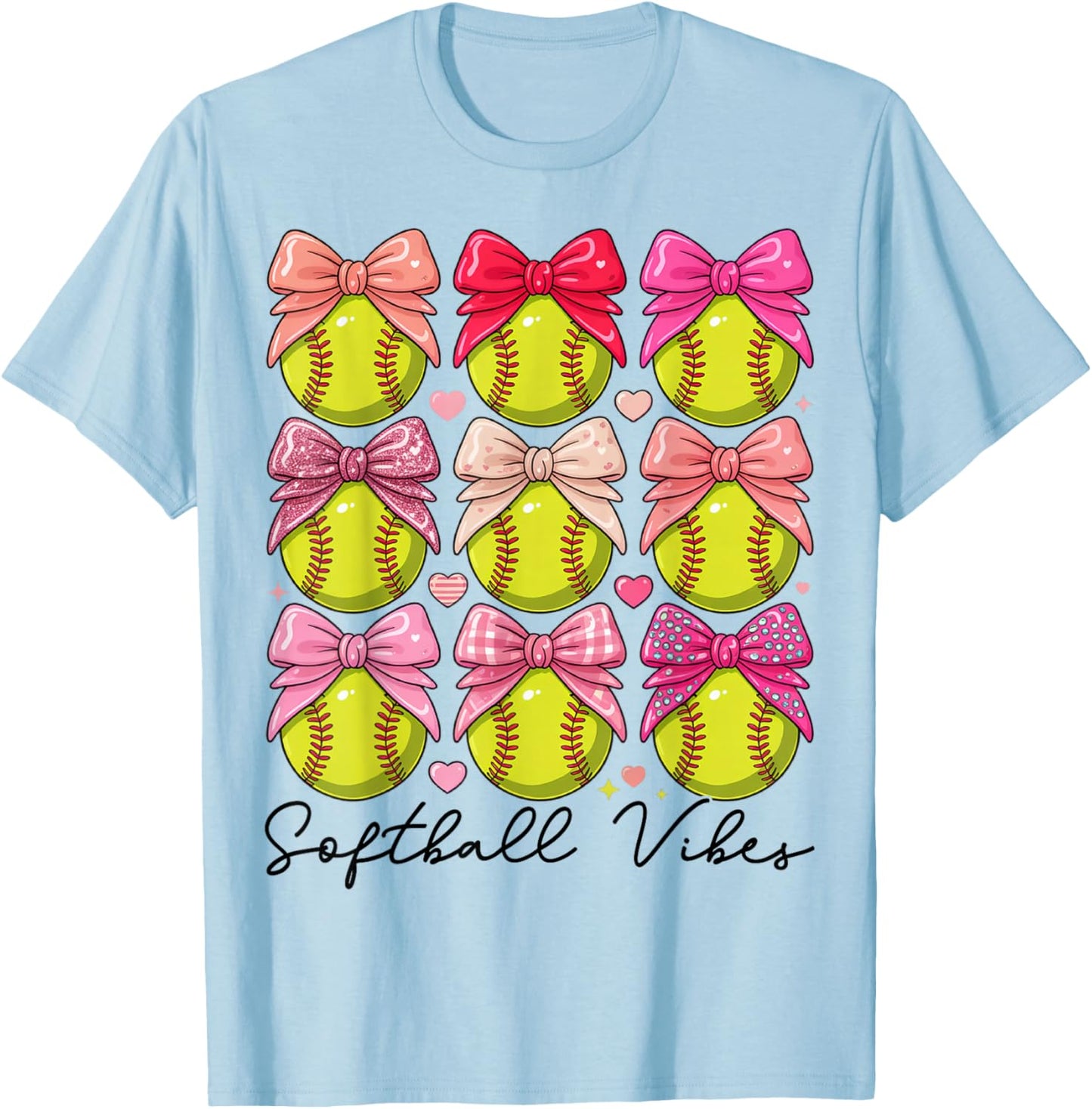 Softball Vibes Softball Coquette Bow Game Day Girls Women T-Shirt - T-Shirt | Light Blue