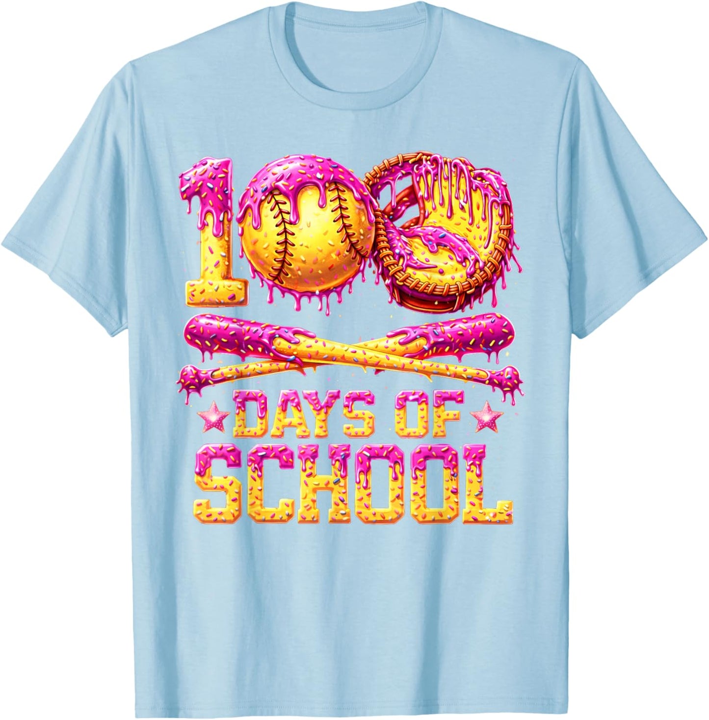 100 Drippy Days of School Softball Ice Cream 100th Day Boys T-Shirt - T-Shirt | Light Blue