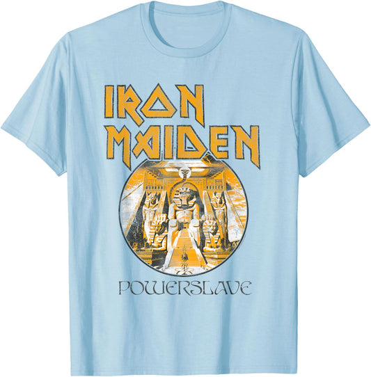 Iron Maiden Powerslave Circle White/Baby Blue T-Shirt - T-Shirt | Light Blue