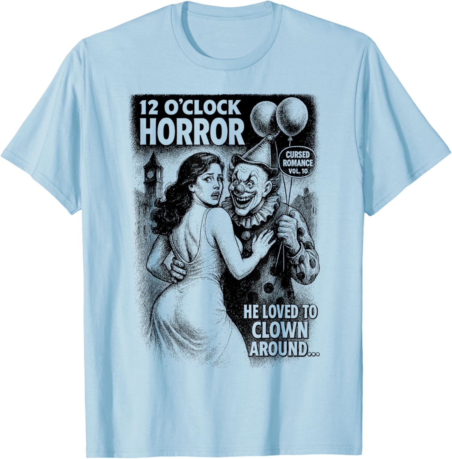 Cursed Romance Vol. 10 - Creepy Clown Horror Love Story T-Shirt - T-Shirt | Light Blue