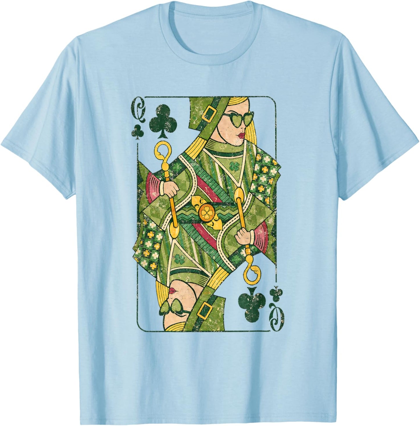 Irish Queen Shamrock Playing Card Celtic Art T-Shirt - T-Shirt | Light Blue