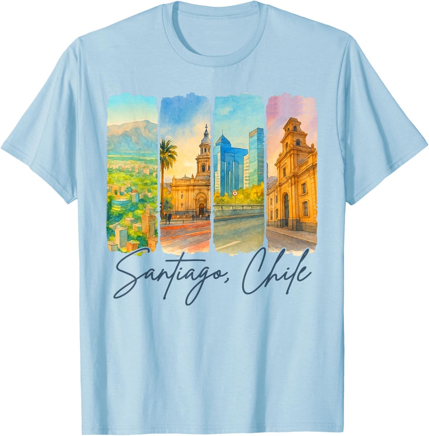 Santiago Chile Traveling Trip Brushstroke Souvenir Vacation T-Shirt - T-Shirt | Light Blue