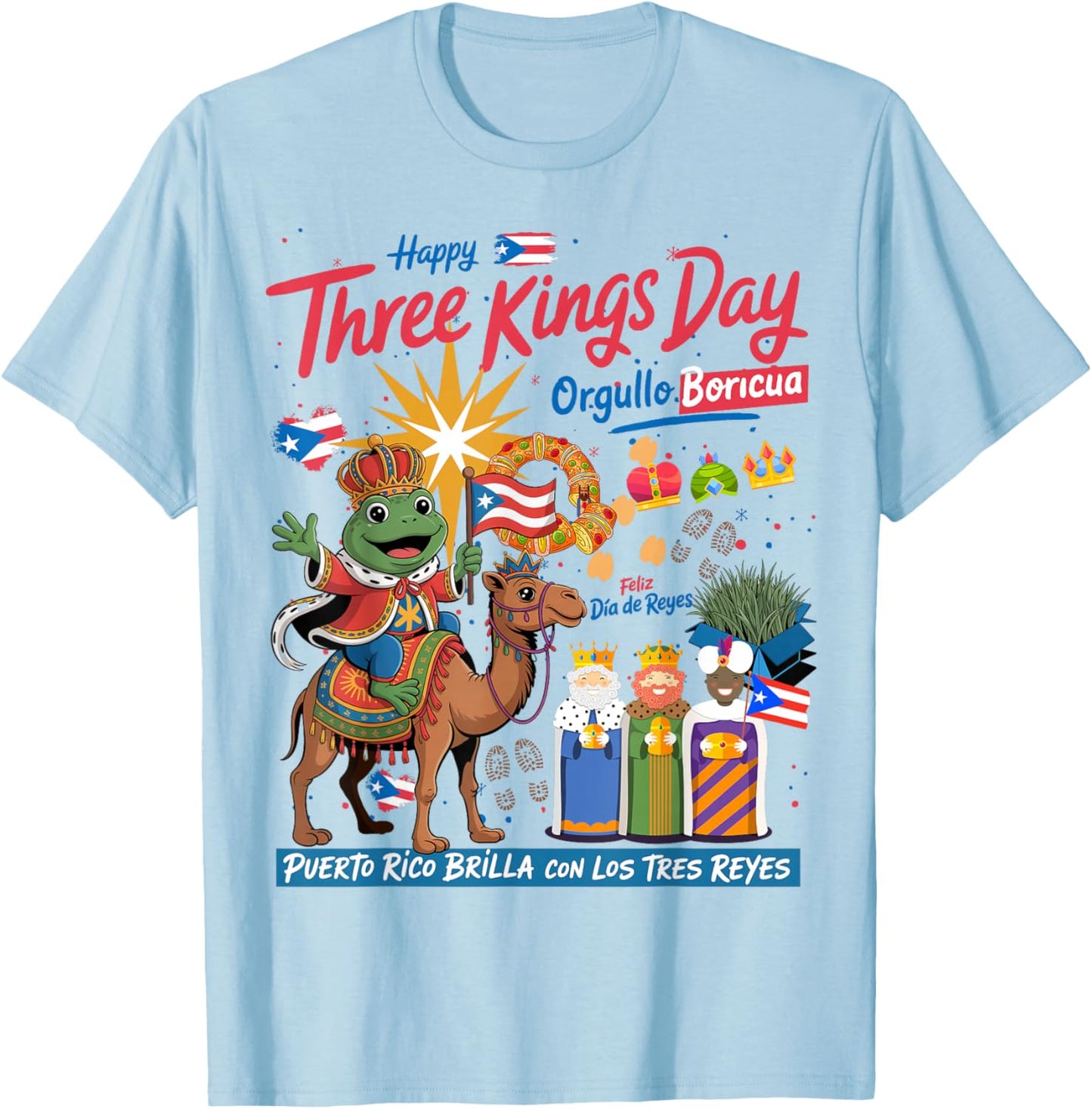 Three Kings Day Puerto Rican Kids Idea & Coqui Frog Boricua T-Shirt - T-Shirt | Light Blue