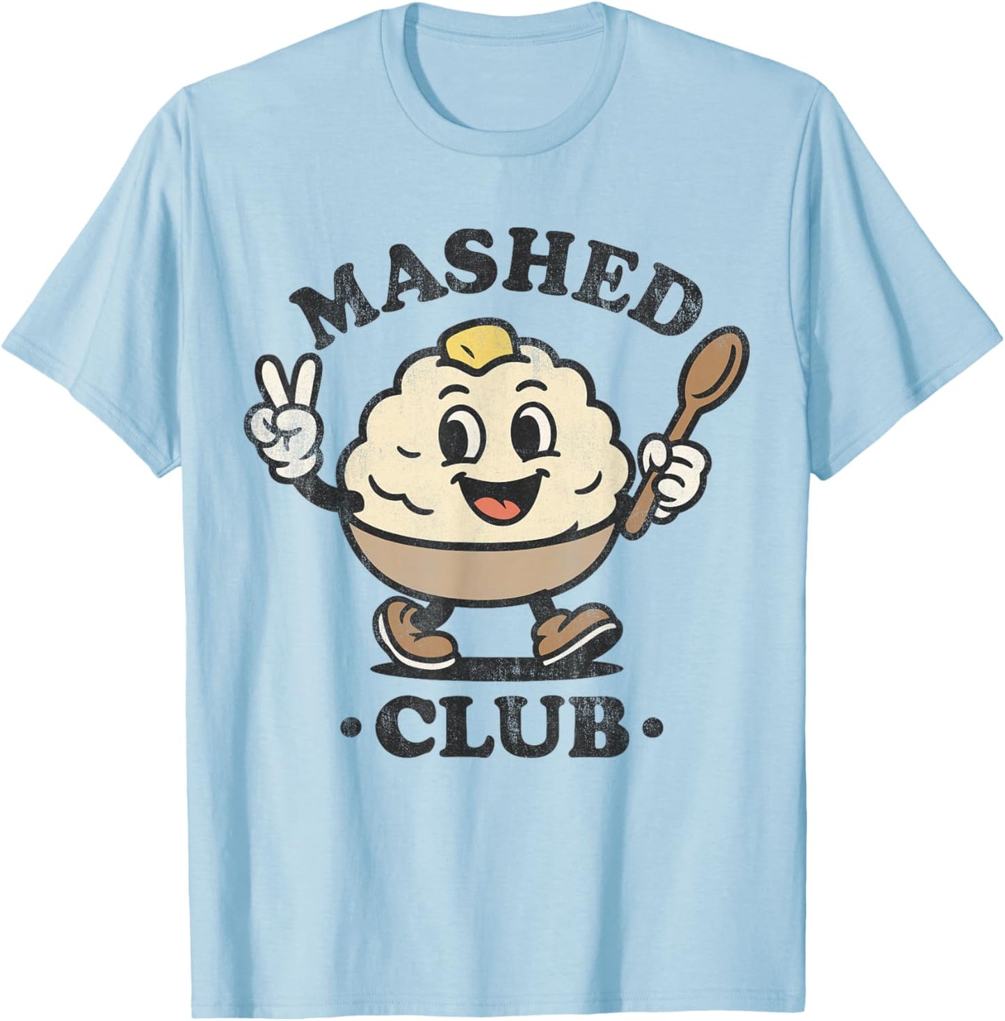 Vintage Mashed Club Retro Kawaii Potato Bowl T-Shirt - T-Shirt | Light Blue