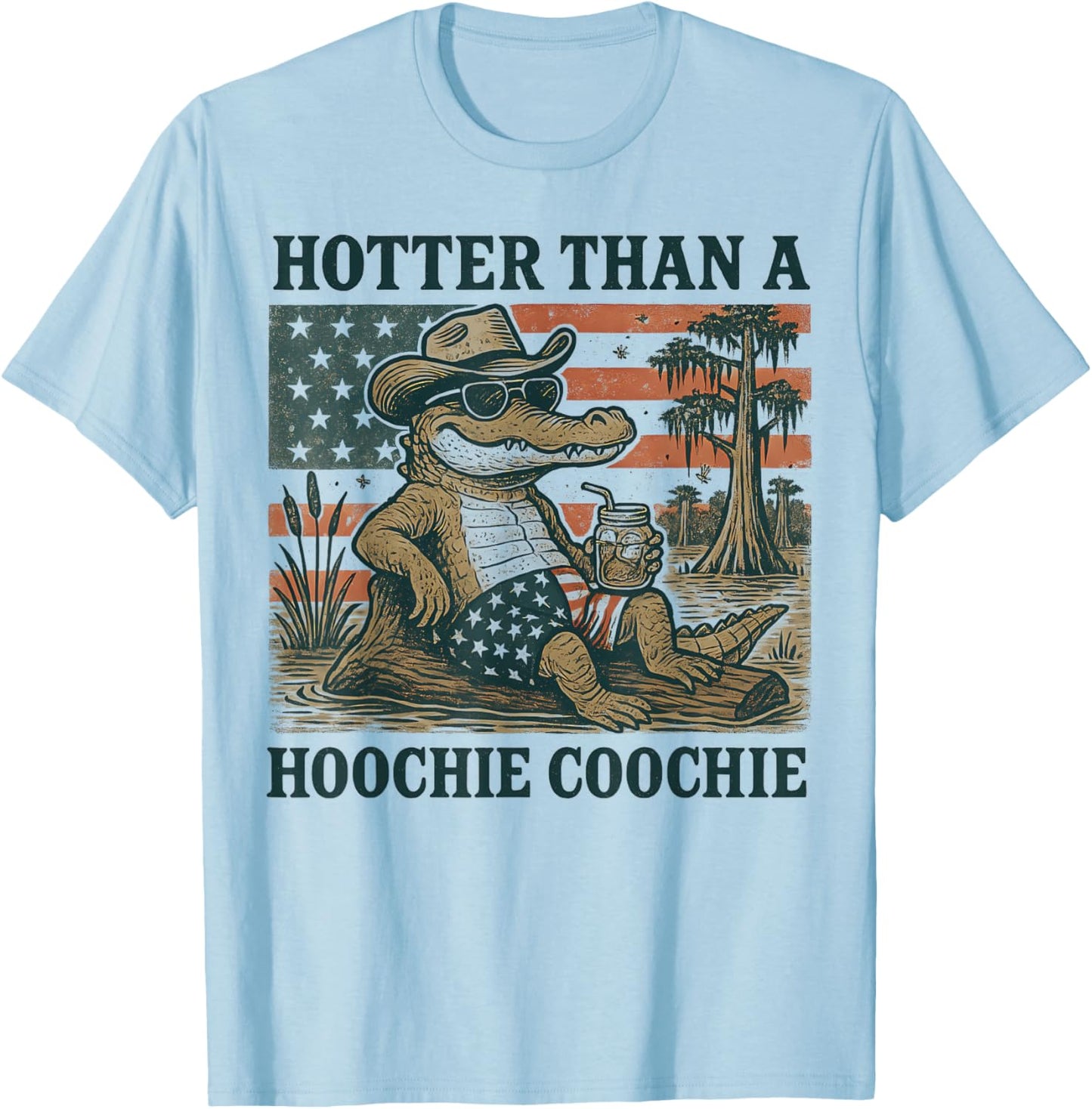 Hoochie Coochie Alligator Funny Patriotic Gator Southern USA T-Shirt - T-Shirt | Light Blue