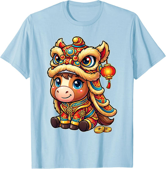 Chinese New Year 2026 Outfits Boys Girls Year of The Horse T-Shirt - T-Shirt | Light Blue