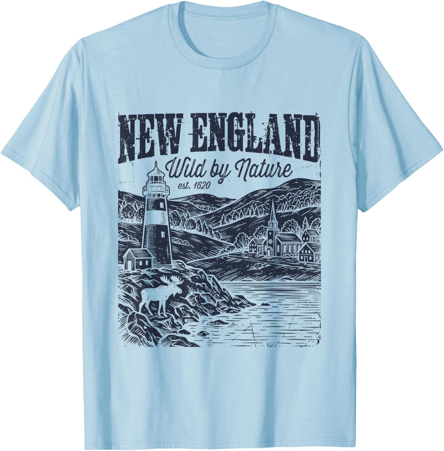 Vintage New England Wild by Nature East Coast T-Shirt - T-Shirt | Light Blue