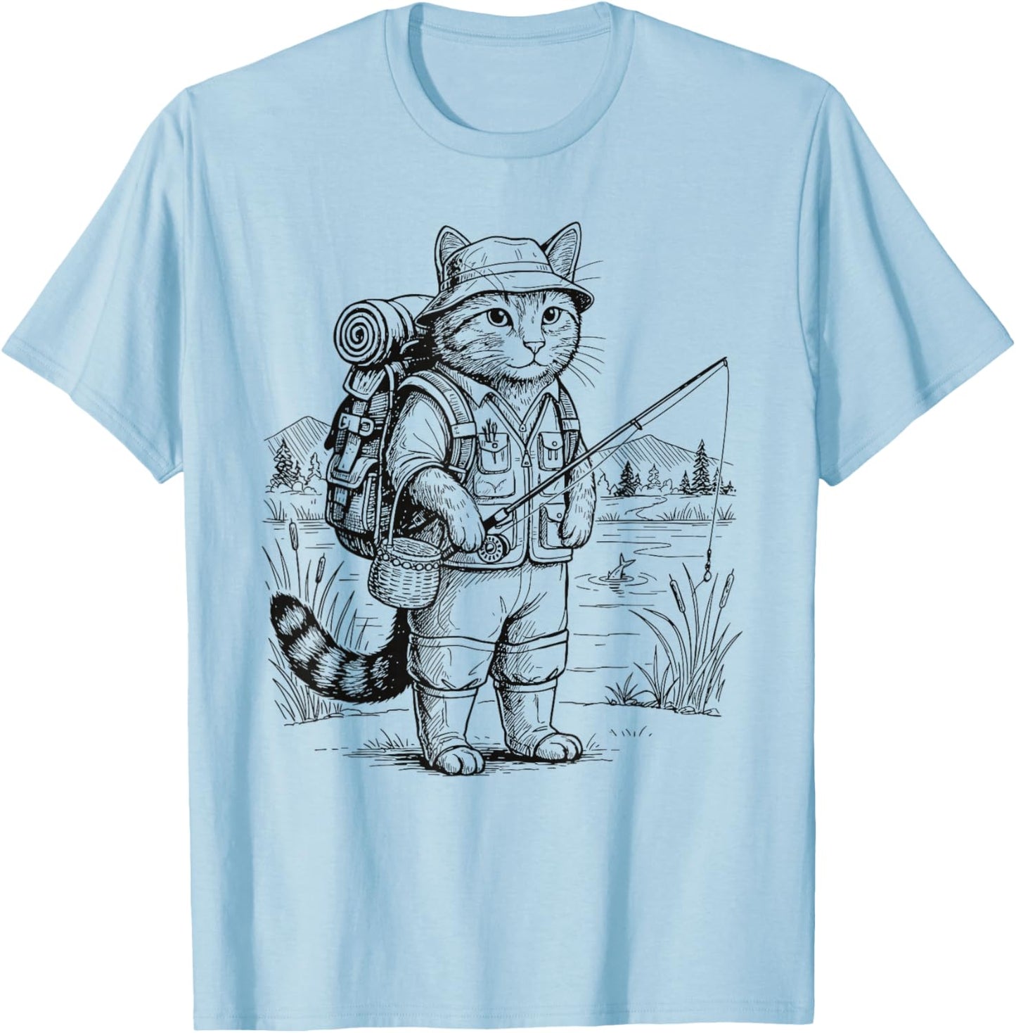 Fish Cat Fisherman T-Shirt - T-Shirt | Light Blue