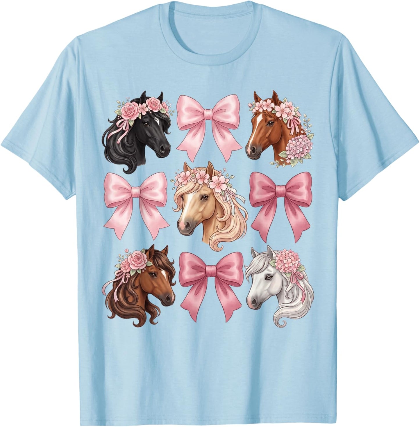 Horses Coquette Bow Floral Western Country Horse Girl Women T-Shirt - T-Shirt | Light Blue