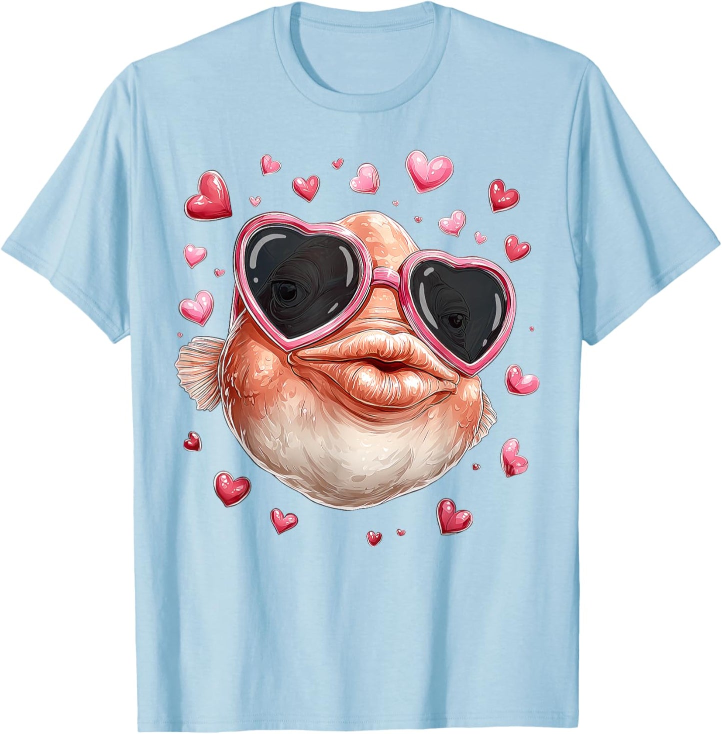 Blobfish Fish Valentine's Day Heart Sunglasses T-Shirt - T-Shirt | Light Blue