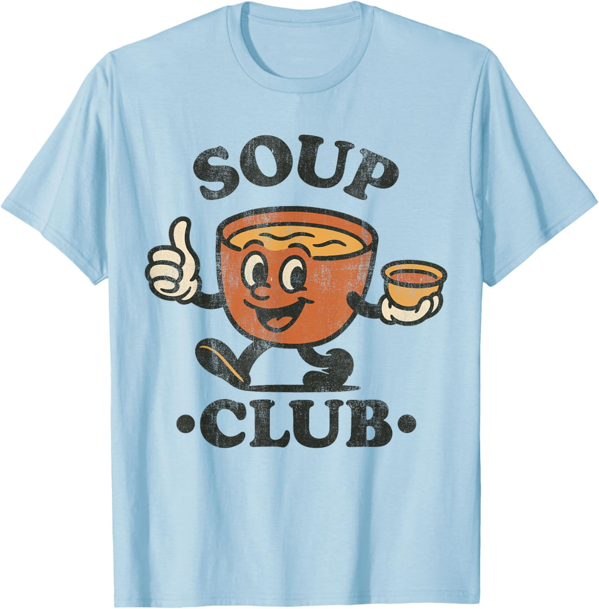 Vintage Soup Club Retro Cozy Food Mascot T-Shirt - T-Shirt | Light Blue