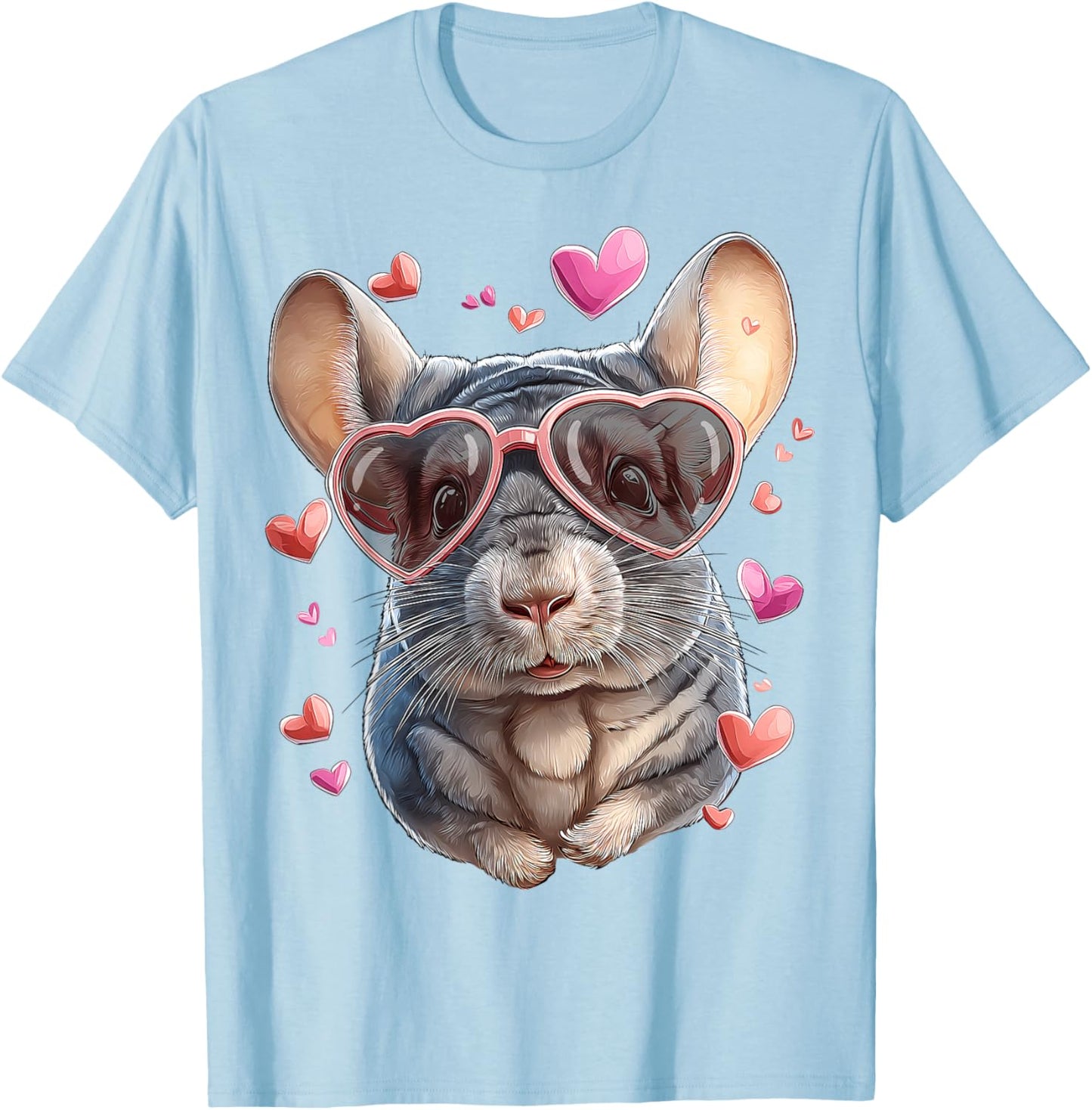 Chinchilla Pet Valentine's Day Heart Sunglasses T-Shirt - T-Shirt | Light Blue