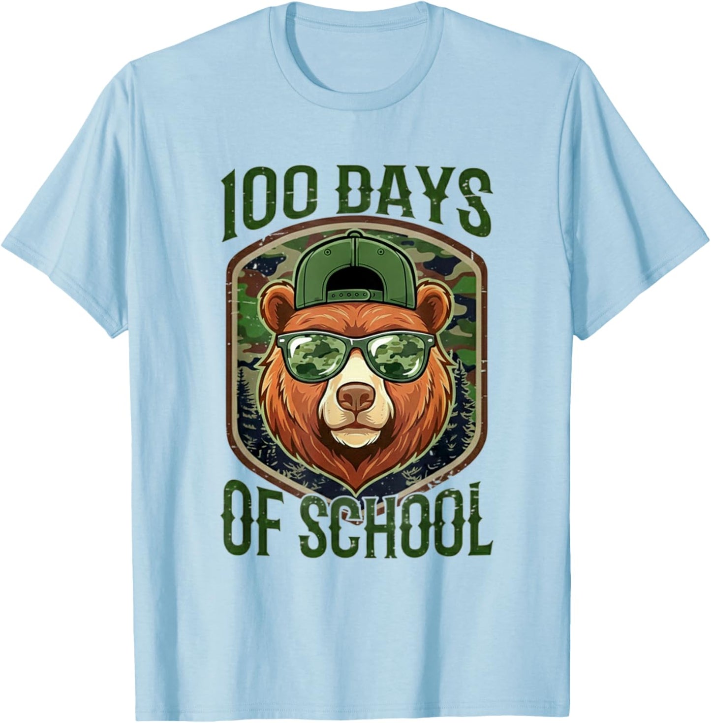 100 Days of School Cool Bear with Sunglasses T-Shirt - T-Shirt | Light Blue